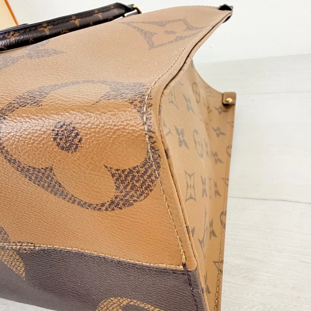 Louis Vuitton Onthego MM Tote Brown Giant Monogram Luxury Work Travel Bag Auth